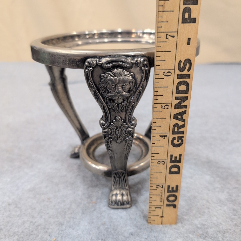Ornate Silver Tone Lion Head Claw Foot Metal Bowl Stand Pedestal Base - Picture 7 of 8